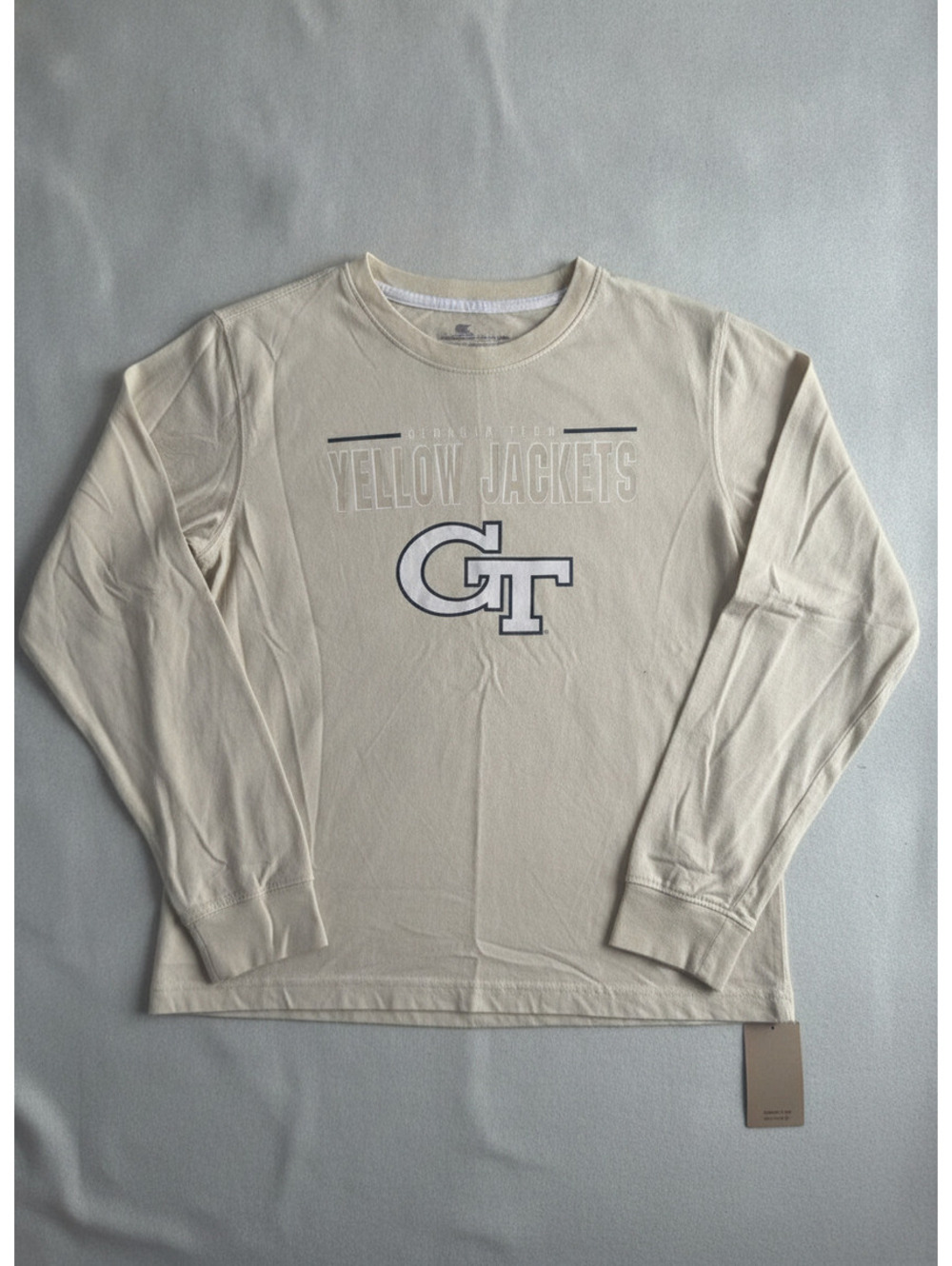 Colosseum Youth Long Sleeve Shirt Cream Tan Yellow Jackets GT Logo Size L